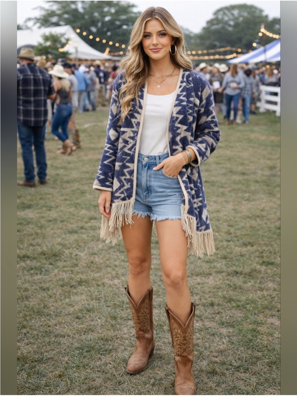 Lucky Brand Aztec Fringe Cardigan